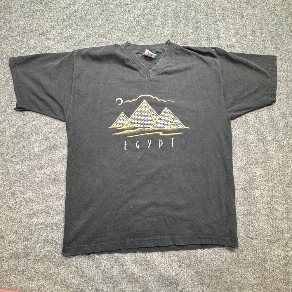 Vintage Egypt Pyramids T-Shirt Men L Black V Neck  Funky‎ Bro's Tourism Desert